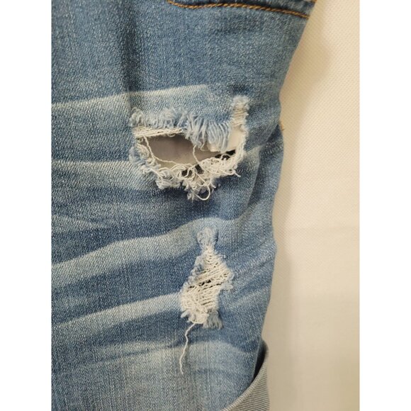 Denim Overall Shorts Distressed Ripped Chocolate USA L Adjustable Straps Pockets - Picture 8 of 8